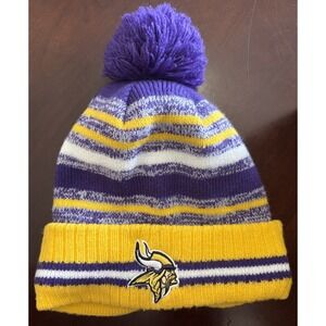 Minnesota Vikings New Era NFL Pom Beanie Hat Purple Gold White OSFM Fleece Lined